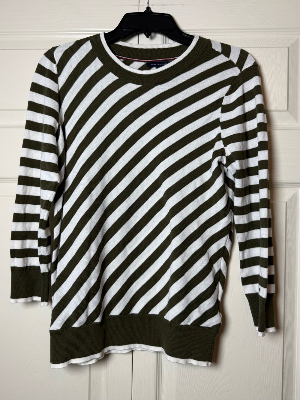 Tommy Hilfiger Green and White Striped Top